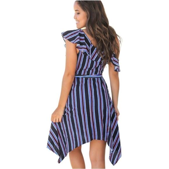 DO+BE NAVY ASYMMETRICAL RUFFLE SHORT DRESS SIZE S - Picture 6 of 7